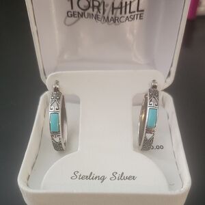 Silver and Turquoise Hoop Earrings